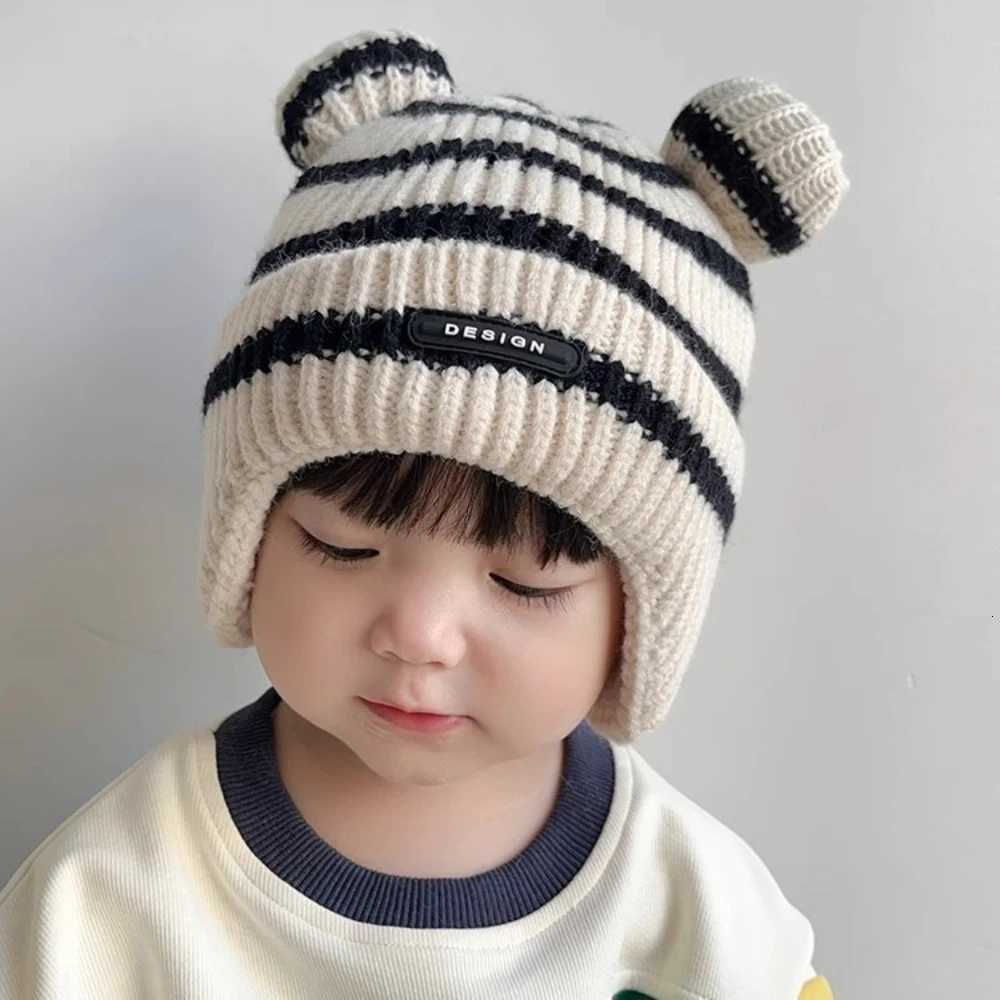 Baby Knitted Hat Winter Cat Stripe Earmuffs Soft Warm Windbreaker Hat Leisure Baby Products Unisex Birthday GiftL251024