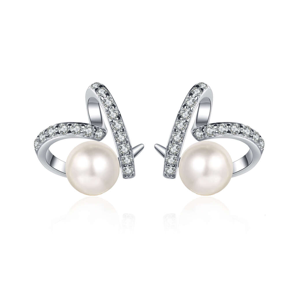 DHCollections-- Sterling Sier for Women, Online Same Style, Heart-Shaped, Flawless Freshwater Pearl Moissanite Stud Earrings