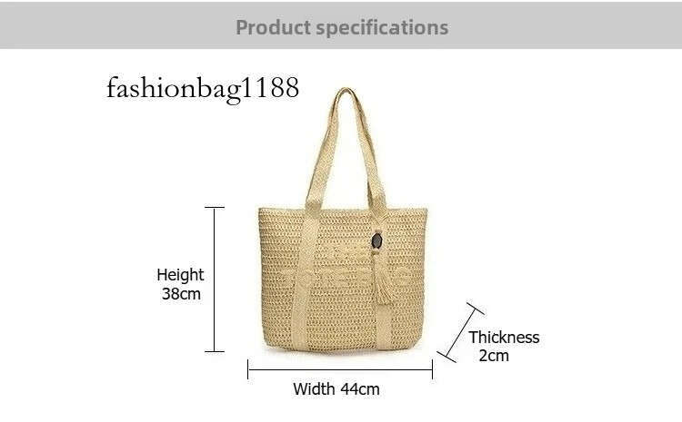 Summer Fashion Women's Large Capacity Shoulder Straw Woven Letter Embroidery Handbag Casual Female Tote Bag Beach Bags