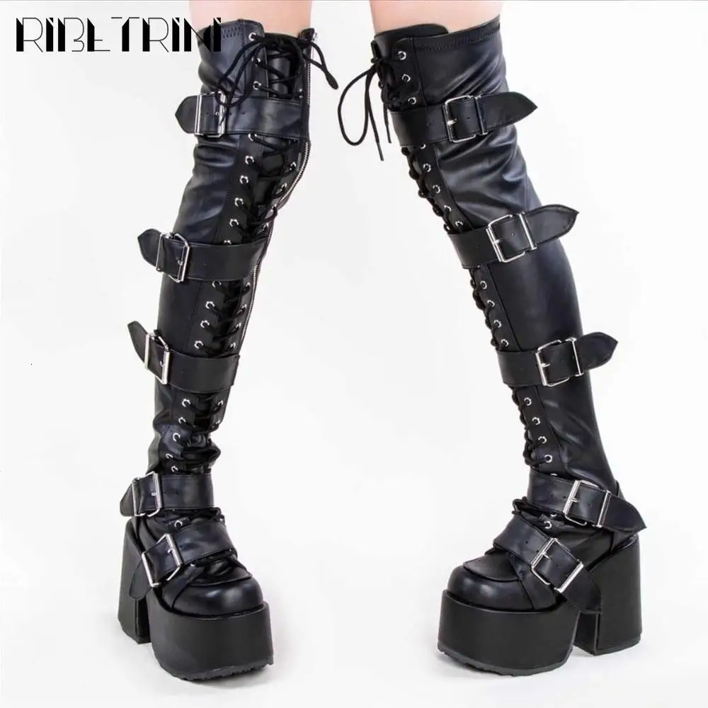 Punk Goth Women Motorcycle Boots Block High Heels Platform Shoes Woman 2024 Fashion Cool Street Boots 251023