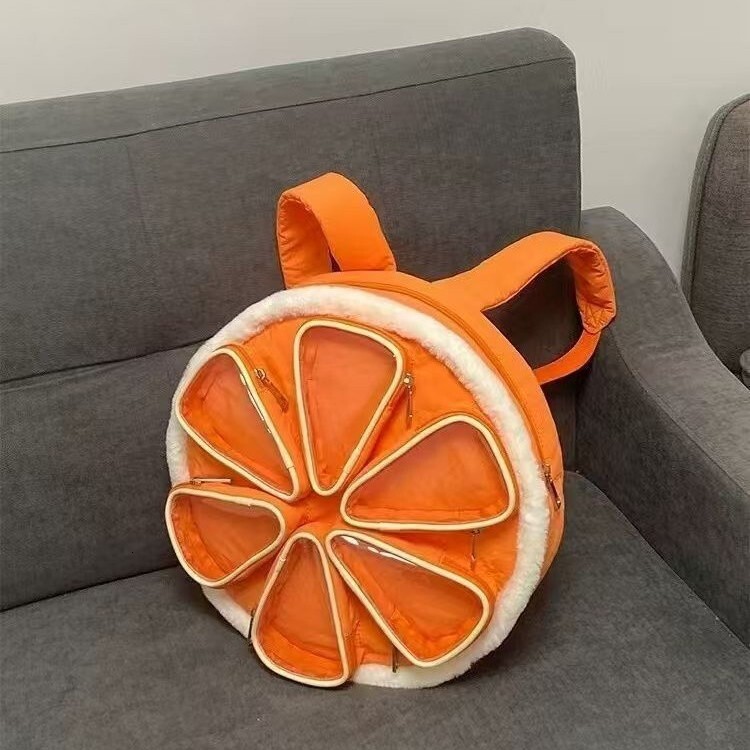 New designer original multi-layer partition orange pain relief bag cotton backpack creative girls' backpack cute and playful