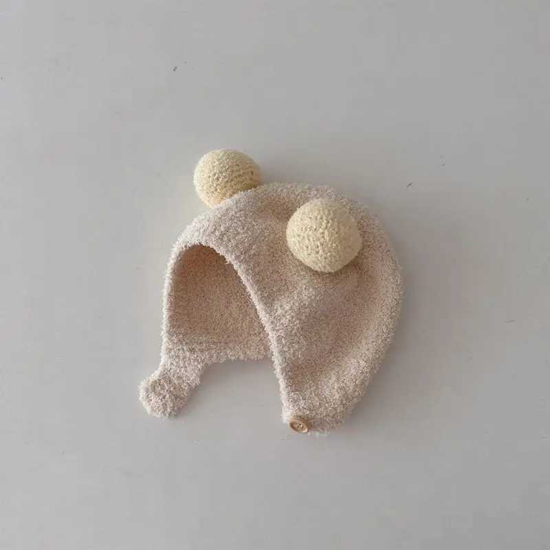 Hats for Boys and Girls AutumnWinter New Baby Ear Protection Hats Comfortable Baby Double Ball Soft Glutinous Baotou HatsL251024