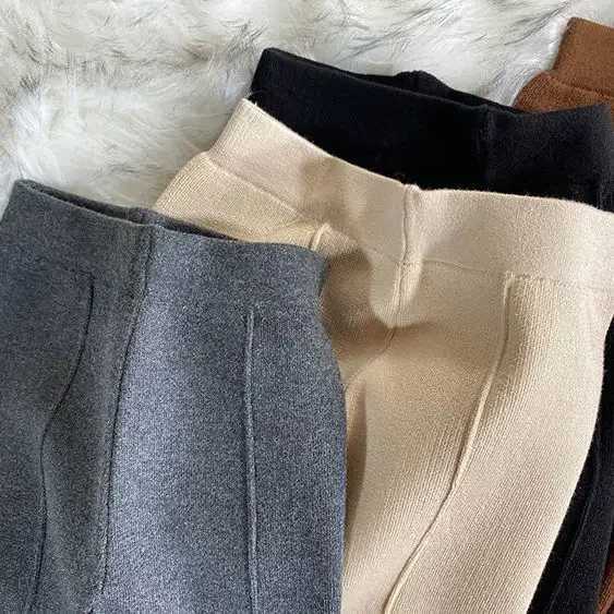 Kids Girls Knitted Casual Pants Loose Autumn Winter Outwear Trousers Black Gray Apricot Wide Leg Pants 2024 New Korean StyleT251024