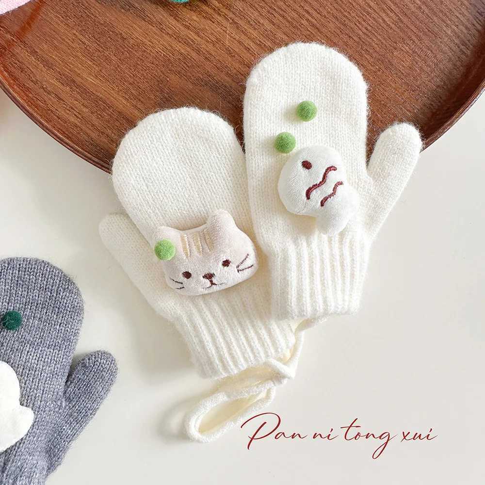 MINISO Gloves Child Trendy 3D Kitten Knit Gloves Thickened Winter Warmth Full Finger Korean Style Baby Hand Warmers Y251024