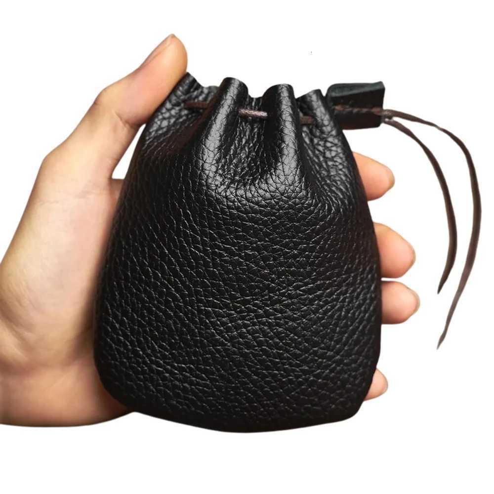 Genuine Leather Coin Purse Men Women Vintage Small Coin Wallet Hard Leather Money Pocket Drawstring Storage Bag Z251023