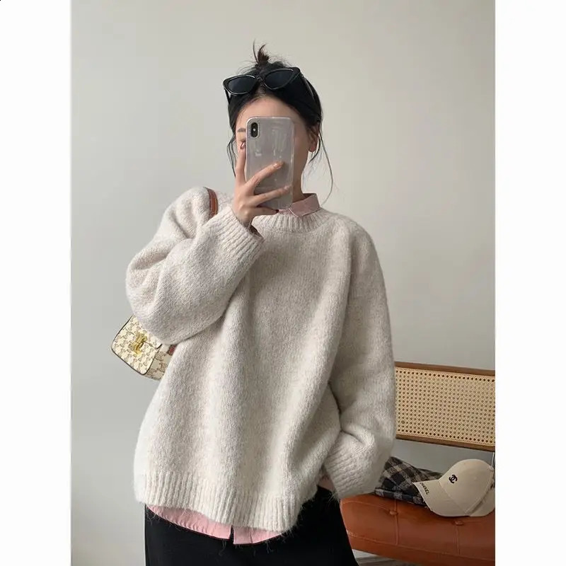 Loose Womens Mint een Lazy Sle Milk Blue Sweater Casual HighEnd Outerwear Long Sve round Ne Girls Autumn Faion 251023