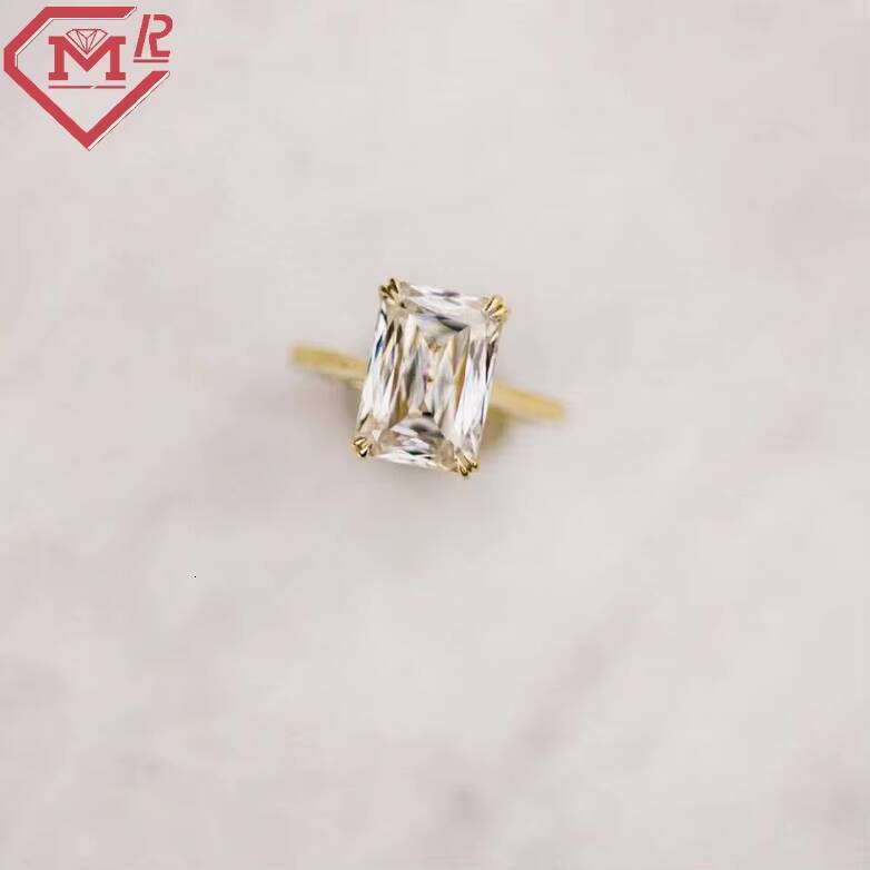 Luxury Moissanite Ring Men Women Engagement Yellow Gold Double Claws Vvs Iced Out Moissanite Ring