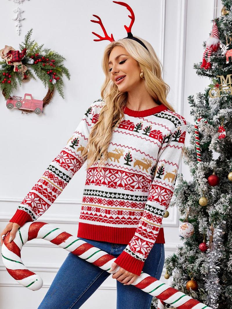 Designer Women's Sweaters Christmas Print Women Christmas Sweater Winter Casuals Loose Full Sleeve Knitwear Oversize Jumper Warm Soft Xmas Look C