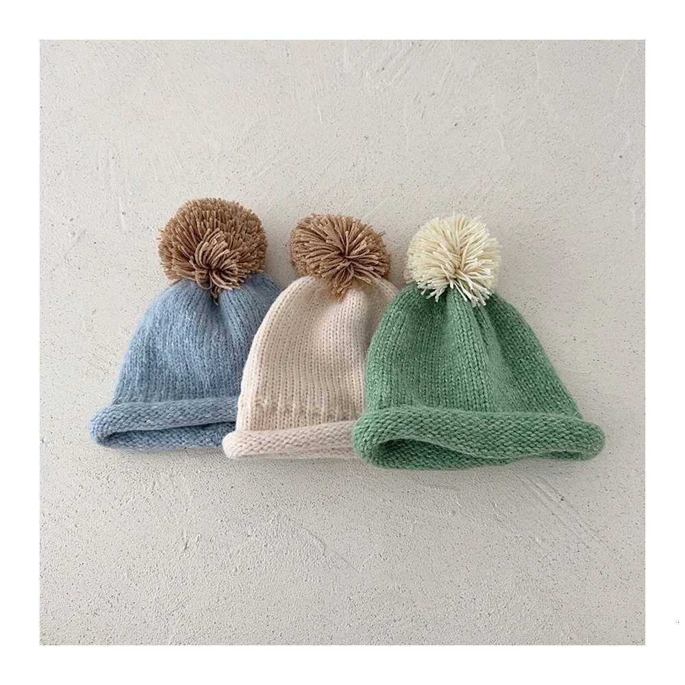MILANCEL New Winter Kids Knitted Hat 5 Colors Warm Girls Color Collision Ball Cap Cute Children Head CapL251024