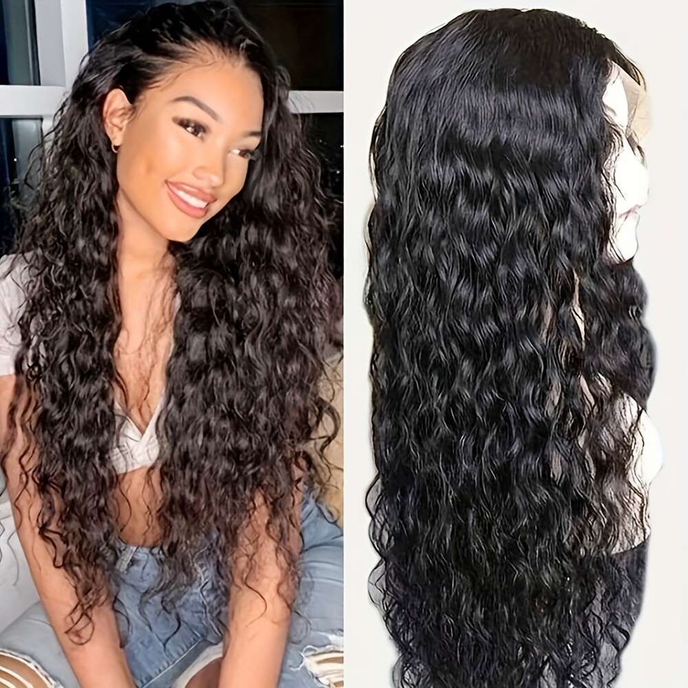 Luxurious 26" Water Wave Black Women - Natural-Looking, Pre-Plucked Hairline, Heat-Resistant Fiber, Glueless with Secure Adjustable Cap, Ideal fo