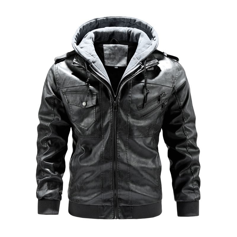 Man Winter Thick Warm Vintage Hooded Collar Club vintage Leather Coats chaqueta Motorcycle Jacket Men Casual PU Leather Jackets