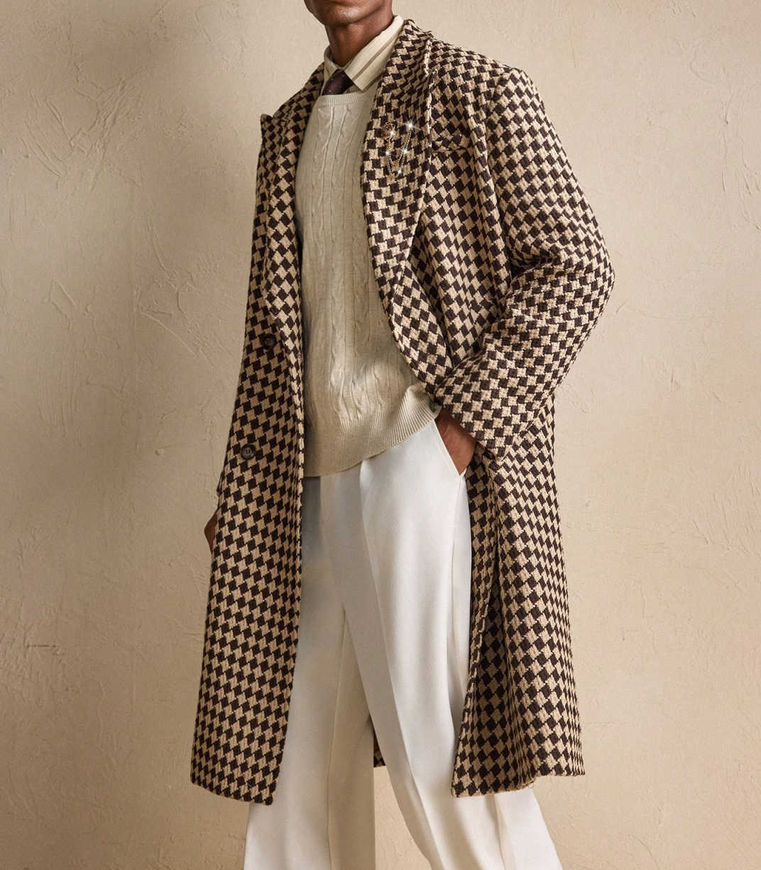 Classic Grid Men's Overcoat Wool Blend One Piece Blazer Double Breasted Winter Warm Coats Street Wear Men's Clothing Outerwears