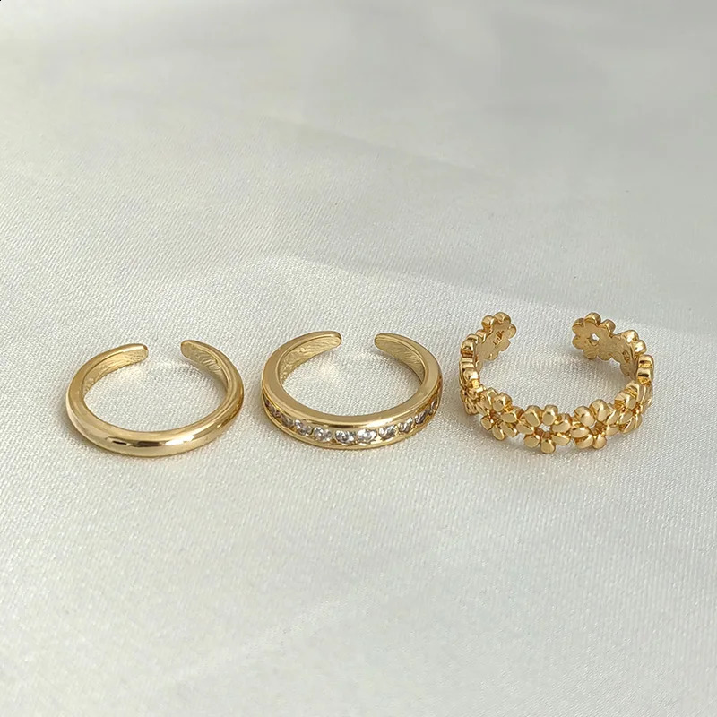 3pcs Gold Plated Zircon Toe Ring for Women Girls Classic Adjustable Fashion Summer Beach Foot Jewelry 251014