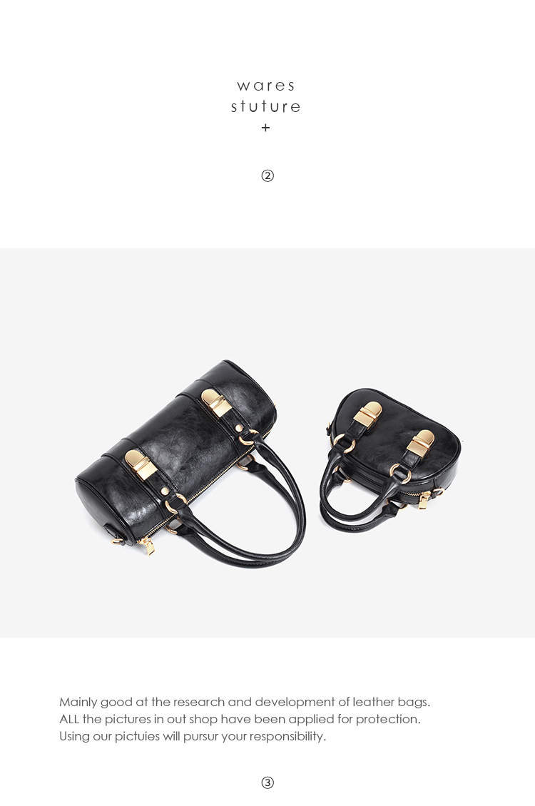 new retro high-end Boston bag with lock steamed bun style niche design genuine leather waxed leather crossbody small bag