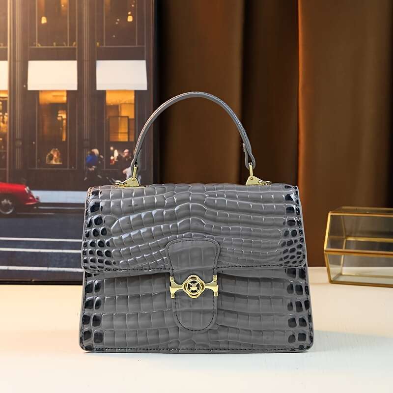 Stylish Handbag Stylish Royal Blue Crocodile Pattern Handbag For Women | Magnetic Closure, Golden-Tone Hardware & Emed Design