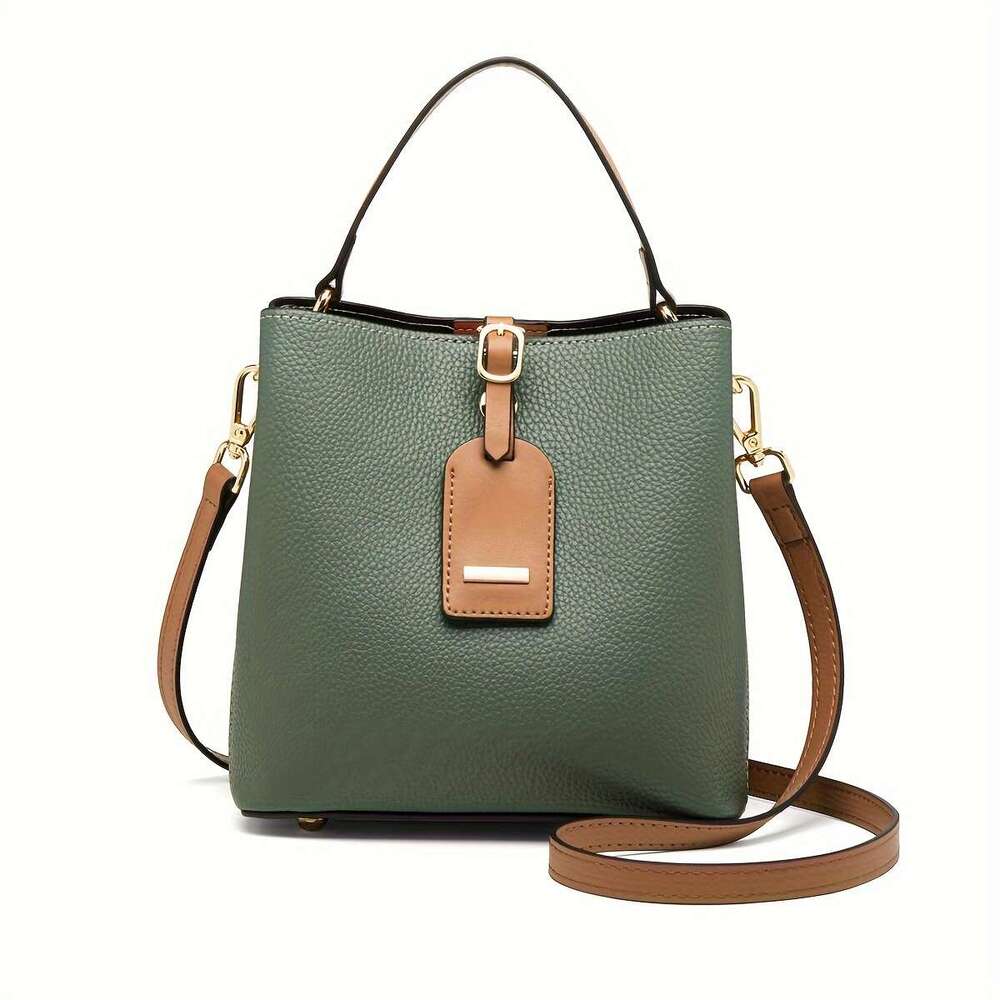 ZOOLER Women's Genuine Leather Capacity Elegant Solid Color Pink/Green/Black Closure Adjustable Strap, Lining, Hardware, Structured Bucket Bag Wi