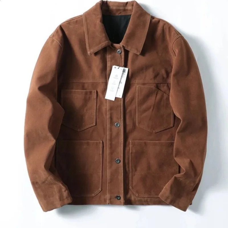 Suede Bomber Jacket Men Vintage PU Brown Leather Jacket Outerwears Spring Autumn Utility Jacke Mens Windbreaker Fall Clothes 251023