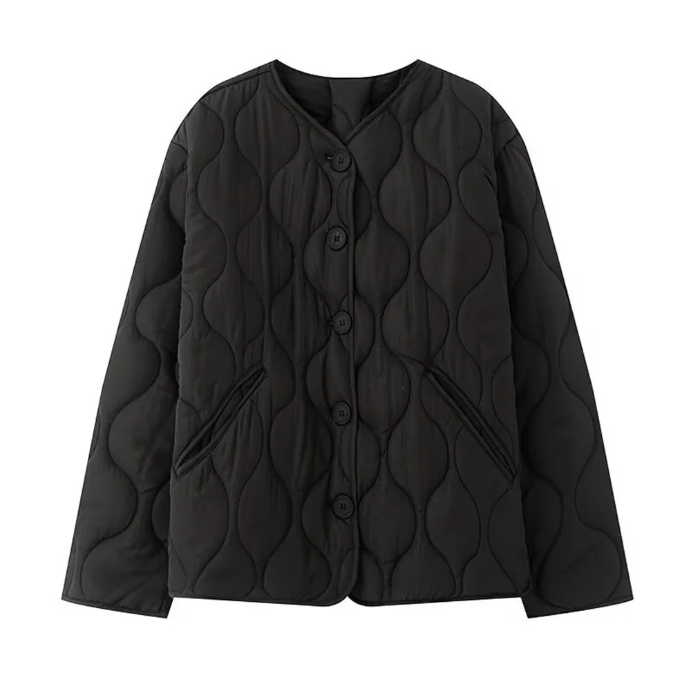 Womens simple and versatile round neck long sleeved cotton jacket decoration casual womens clothing 251013