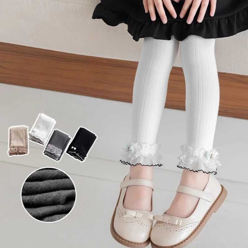Autumn Winter Girls Leggings Lace Ruffle Fleece Lined High Waist Cropped Pants Korean Style Princess Tights for 312Y GirlsT251024