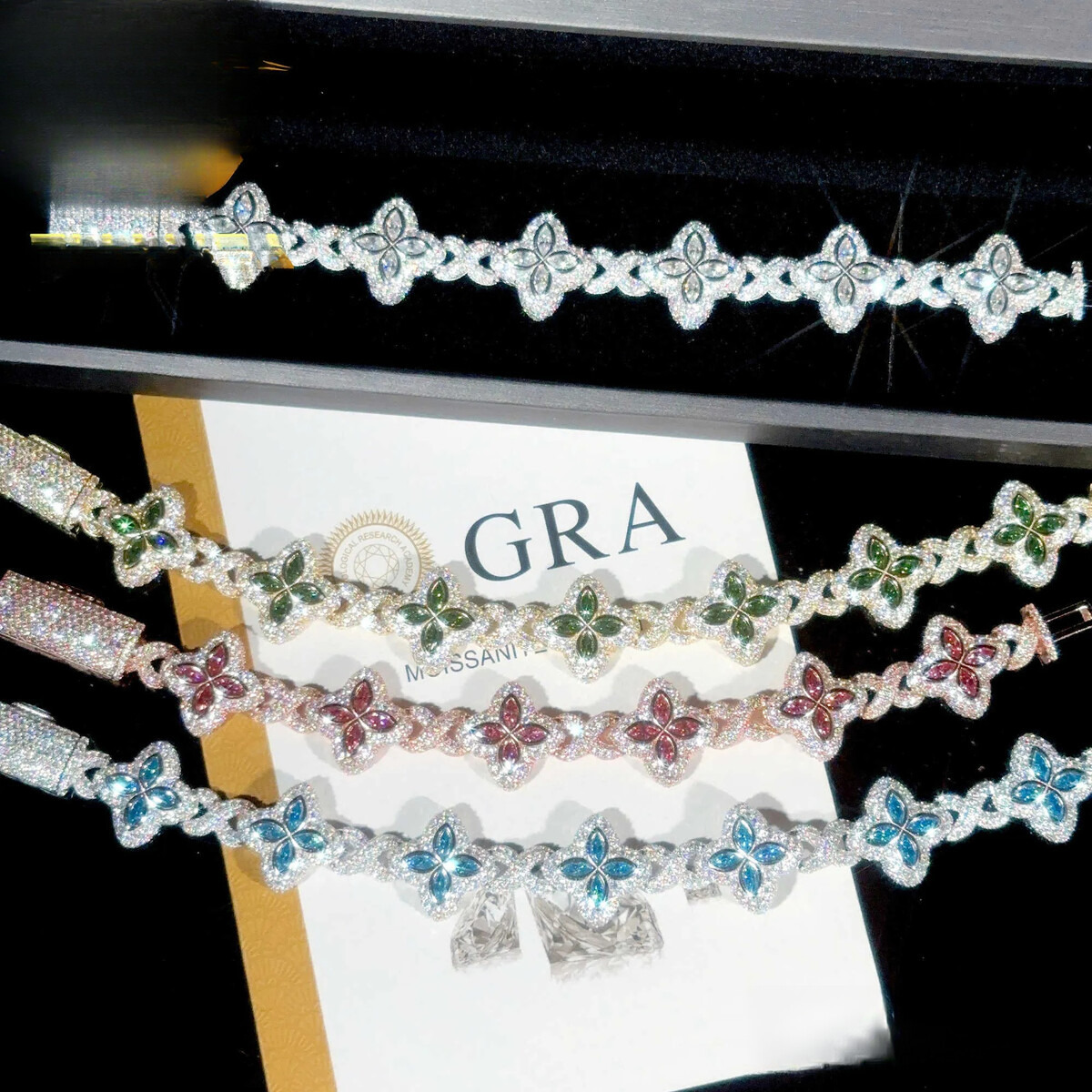 Color Natural Peridot With Cuban Link White Gold Plated Moissanite Dia High Quality Hip Hop Bracelet Ddmyfriend