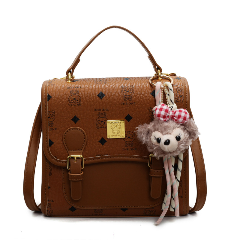 Designer bag trendy contrasting printed small square bag casual and versatile commuting backpack for women pink brown white