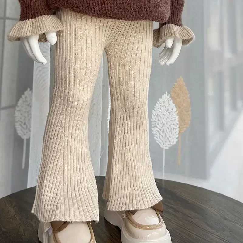 Kids Girls Flare Pants Knitted Pants 2024 New Arrival Children Casual Cotton Leggings Black Coffee Beige Autumn Winter ClothesT251024