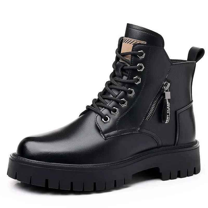 Winter thick soled Mens boots Outdoor waterproof laceup genuine leather boots male Comfortable warm leather shoes Botas Zapatos W251024
