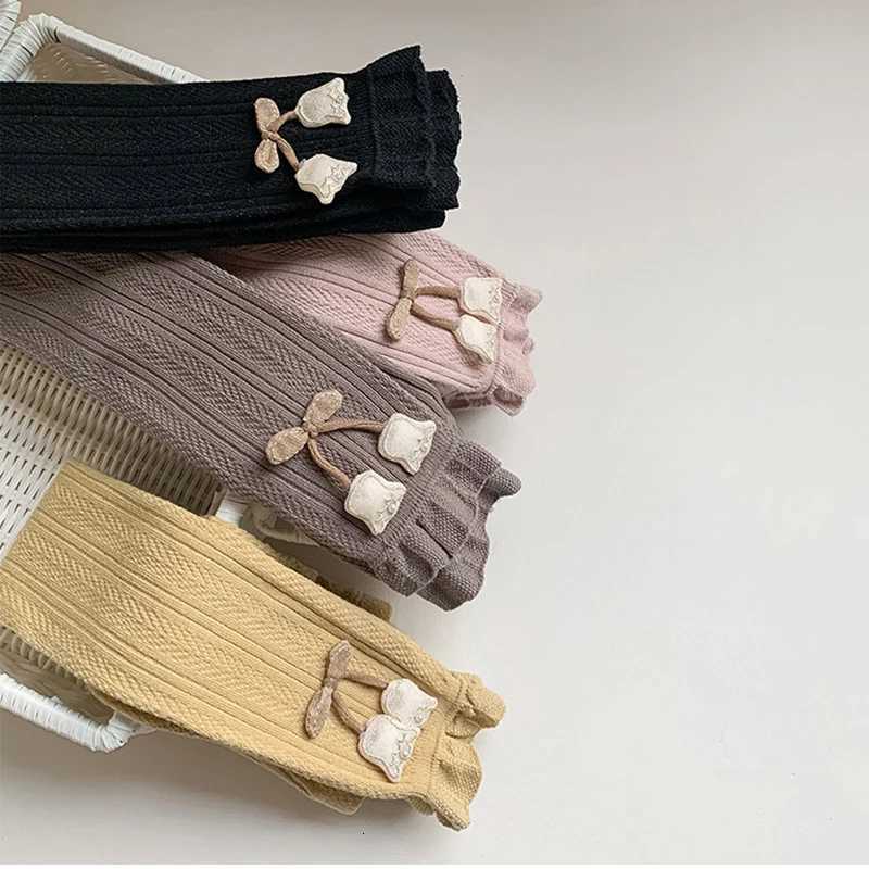 Spring Autumn Cotton Leggings for Girls with Tulip Flower Ruffle Cropped Pants Stretchy Toddler KidsT251024
