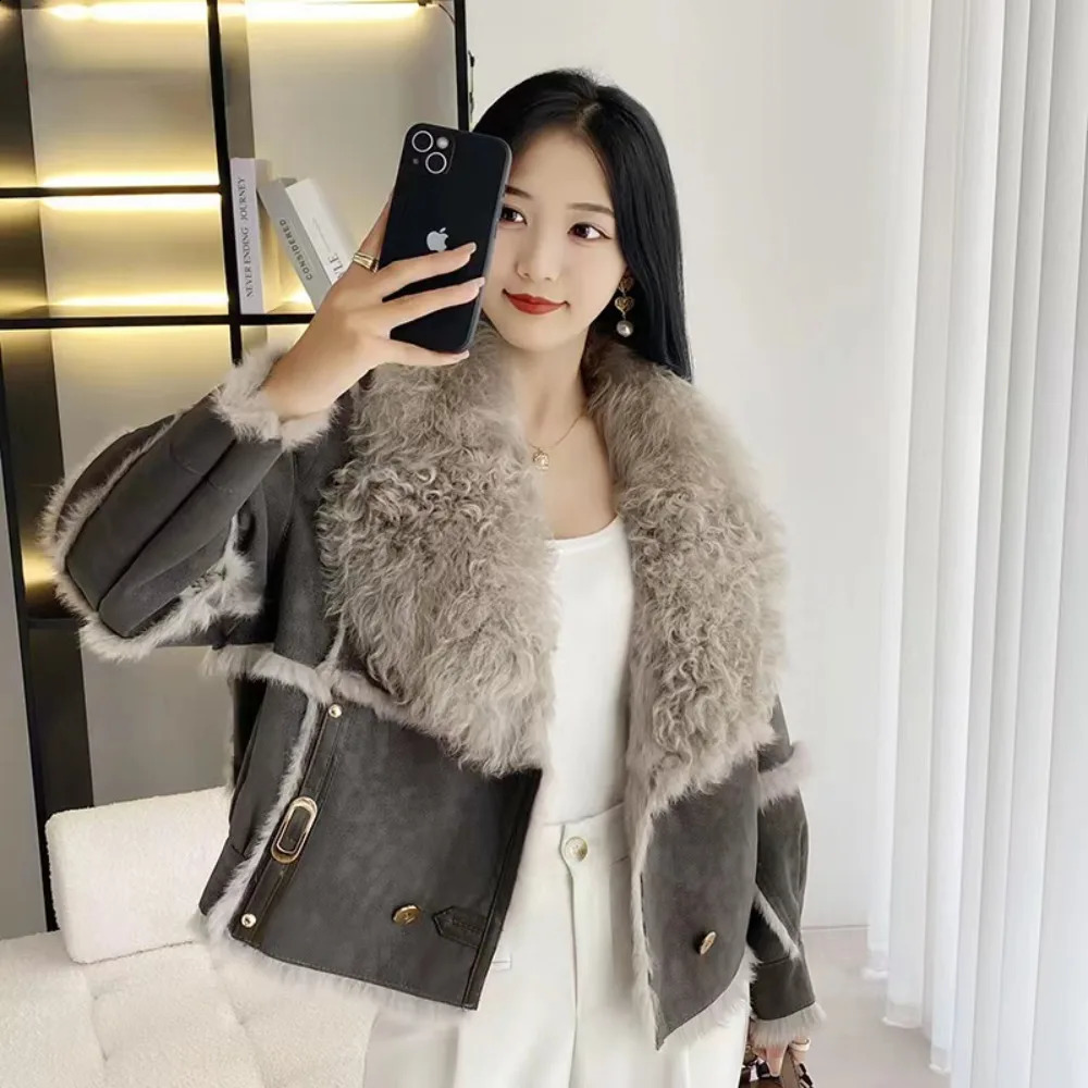 OFTBUY Winter Women Fur Jackets Real Naturally Rabbit Lining Sheepskin Neck Short Coat Selling Lnternet Celebrity Jacket 251018