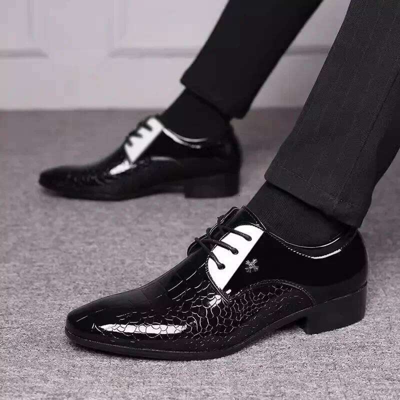 Pointed Toe Dress Plus Size Newest Italian Oxford for Men Classic Derbies Patent Leather Wedding Shoes