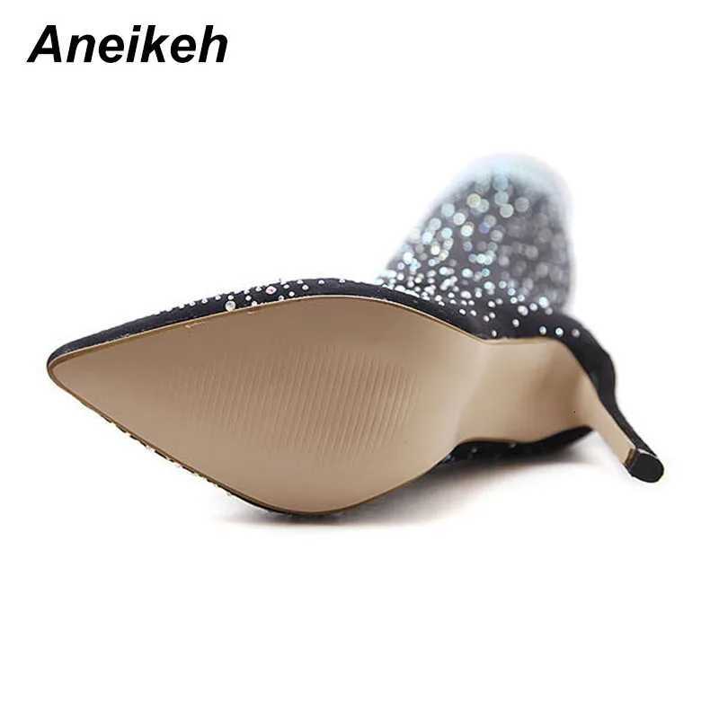 Aneikeh Sexy High Heels Sock OvertheKnee Boots Pointed Toe Design Crystal Rhinestone Stretch Fabric Pole Dancing Women Shoes W251024