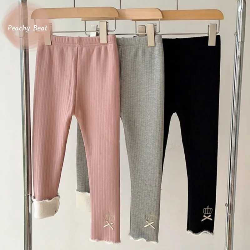 Baby Girl Princess Bow Thick Leggings Infant Toddle Child Crown Pattern Pant Fleece Inside Warm Autumn Winter Baby Clothes 110YT251024