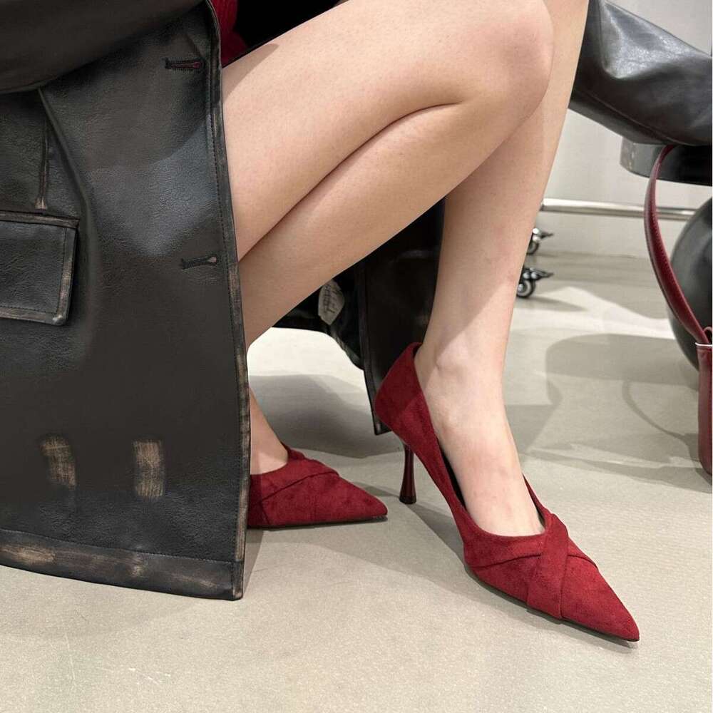 Autumn Pointed Toe Suede Cross Strap Elegant Commuting Party Stiletto Sexy Designer Shoe Nightclub Women's Shoes