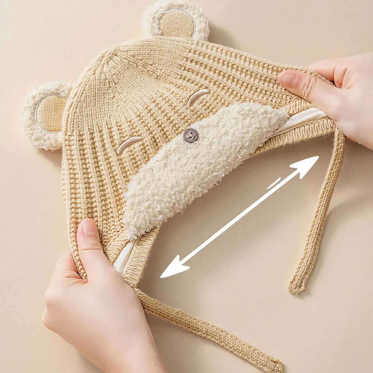 Cute Cartoon Bear Baby Hat Winter Thicken Warm Newborn Ear Protection Cap Boy Girl Outdoor Windproof Knitted HatsL251024