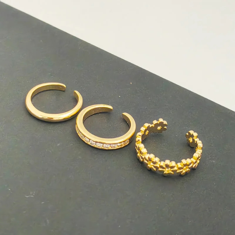 3pcs Gold Plated Zircon Toe Ring for Women Girls Classic Adjustable Fashion Summer Beach Foot Jewelry 251014