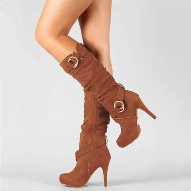 2023Sexy Knee High Women Boots Thin High Heel Round Toe Platform Fashion Ladies Pu Leather Boots Size 3443 Lady Shoes W251024