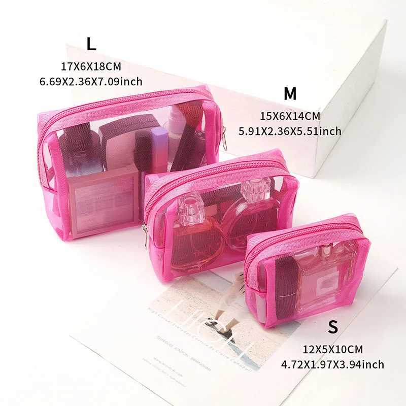 3PcsSet Small Large Cosmetic Bags Simple Mesh Storage Toiletry Bag PWomen Female Lightweight Transparent Makeup Bag with ZipperT251024