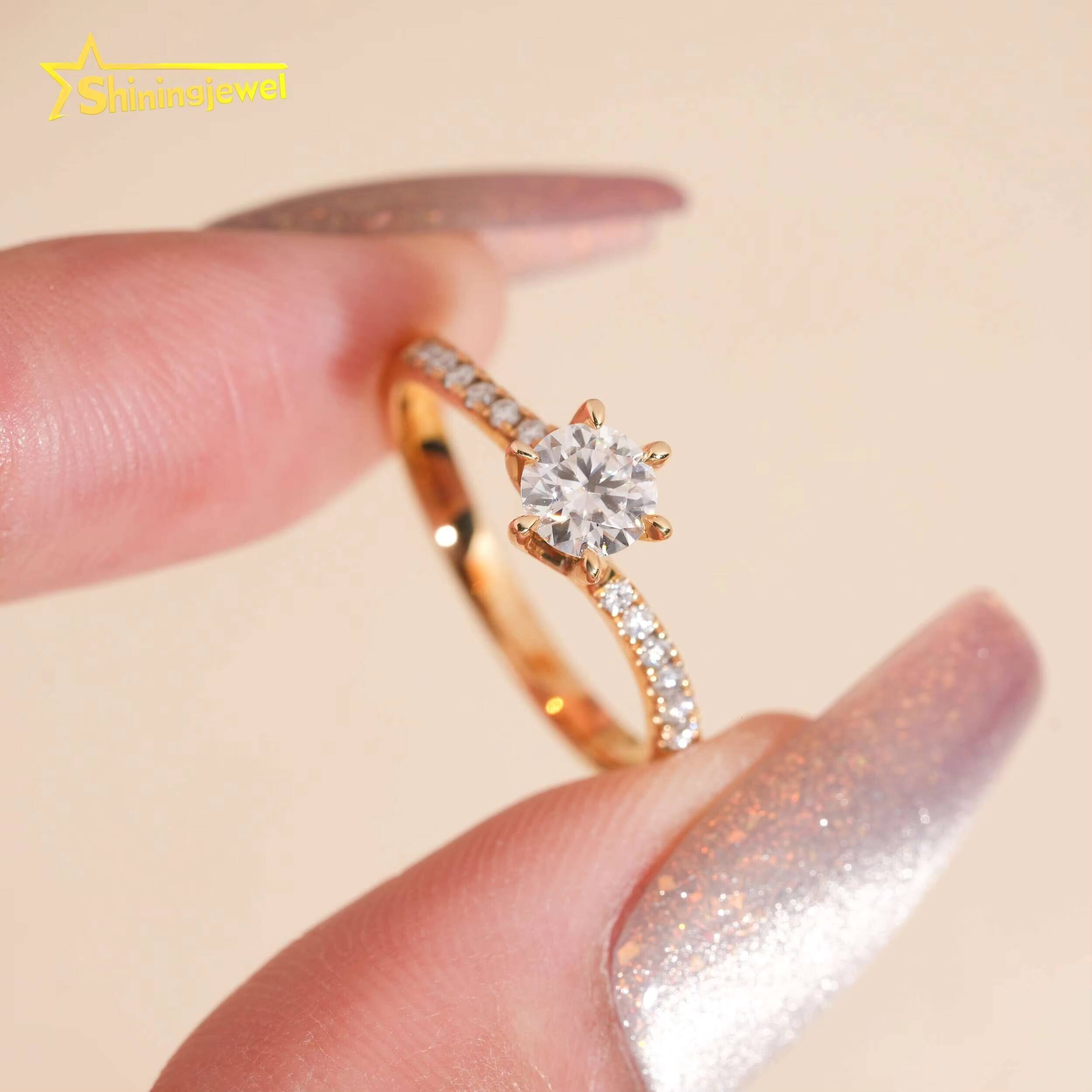 Trendy 14K Gold 054ct Moissanite Ladies Ring GRA Certificated Custom Fine Jewelry VVS Moissanite Ring for Women Daily Wear