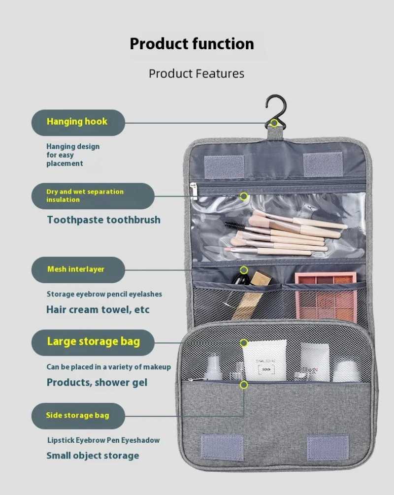 Foldable Toiletry Bag Organizer Hanging Storage Bathroom Makeup Case Cosmetic Bag Travel For Travel BusinessT251024