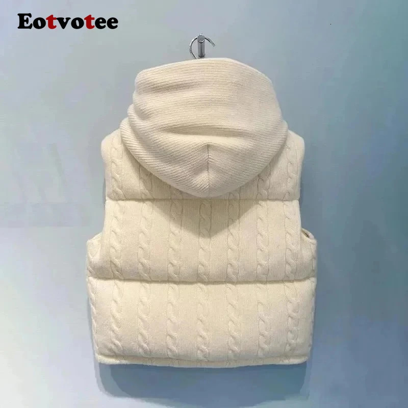EOTVOTEE Jacket Vest Parkas for Women Hooded Sleeveless Chic Casual Zipper Coat Autumn Winter Fashion Solid Female Thermal Vests 251021