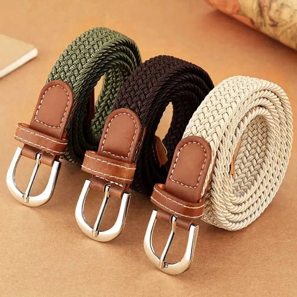 Casual Elastic Waist Belt Adjustable Canvas Woven Strap with Alloy Pin Buckle NoHole Stretch Design for Men and Women W251024
