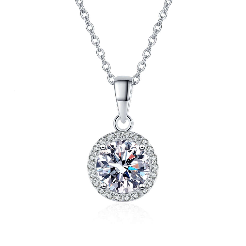 DHCollections-- Sterling Sier Necklace for Women Round 1 Moissanite Clavicle Chain Plated PT950 Gold Straight