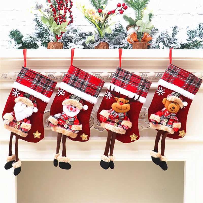 Christmas Stockings Socks Fireplace Hanging Stockings Plush Personalized Home Party Decoration with Snowman Santa Elk Bear J251024