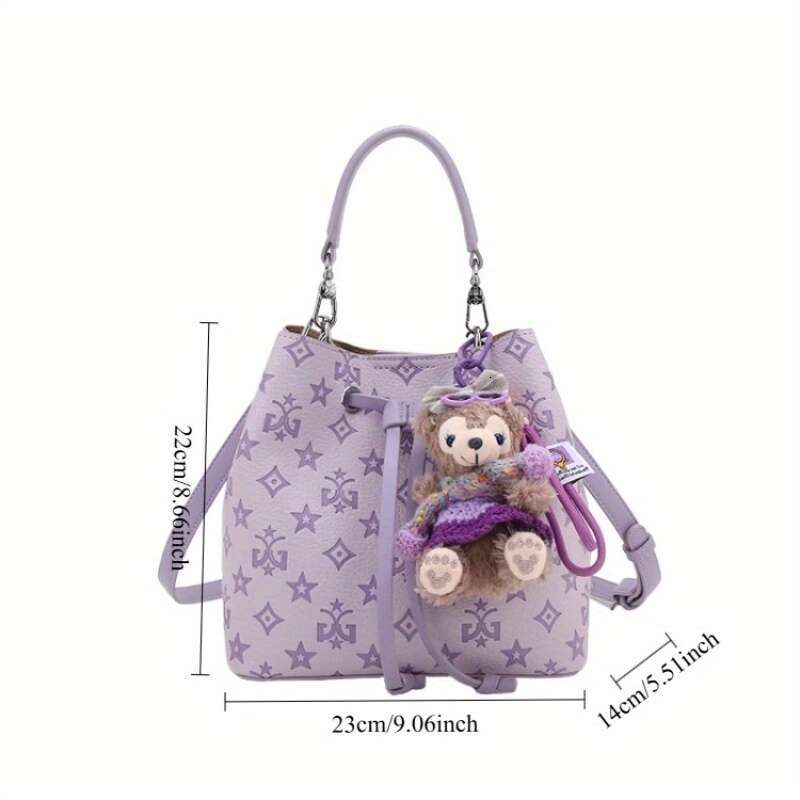 2025 New Large Capacity Purple Bucket Bag For Women - Elegant Geometric Pattern, With Emed Detailing, Adjustable Shoulder Strap & Golden-Tone Hardware