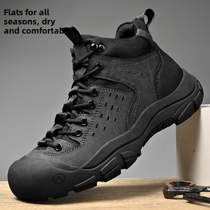 Paul Camel Men's Shoes Winter Fleece-Lined High-Top Cotton Footwear Genuine Leather Anti-Slip Outdoor Hiking Shoes & Snow Work Boots