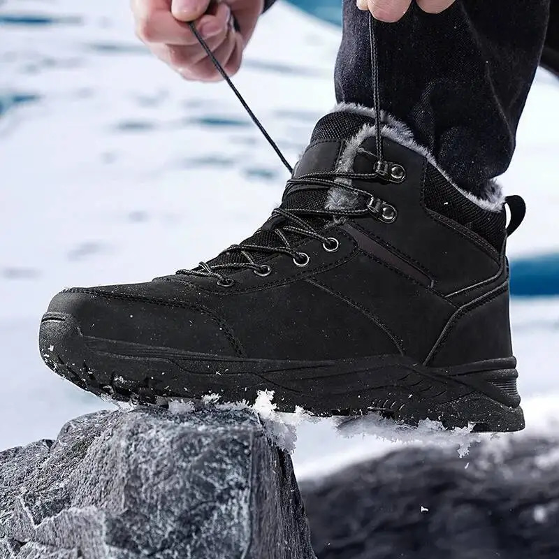 Mens Snow Boots for Men Casual Winter Shoes Platform Nonslip Warm Fur Ankle Boots Plush Combat Outdoor Hiking Motorcycle Boots251020