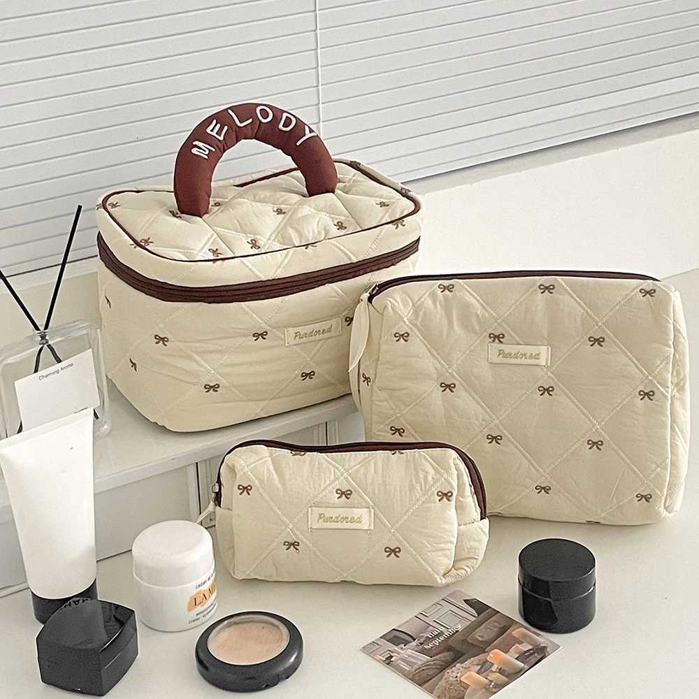 1Pc Fashion Pink Black Bow Women Cosmetic Bag Large Capacity Makeup Storage Handbag Travel Pouch Ladies Zipper Quilting BagT251024