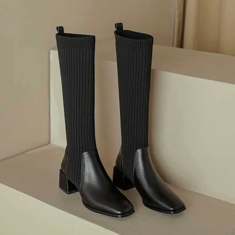 Women Knitted Long Boots Autumn Winter New Knee High Socks Shoes Woman Fashion Slip on High Heels Retro Elastic Botas Mujer W251024