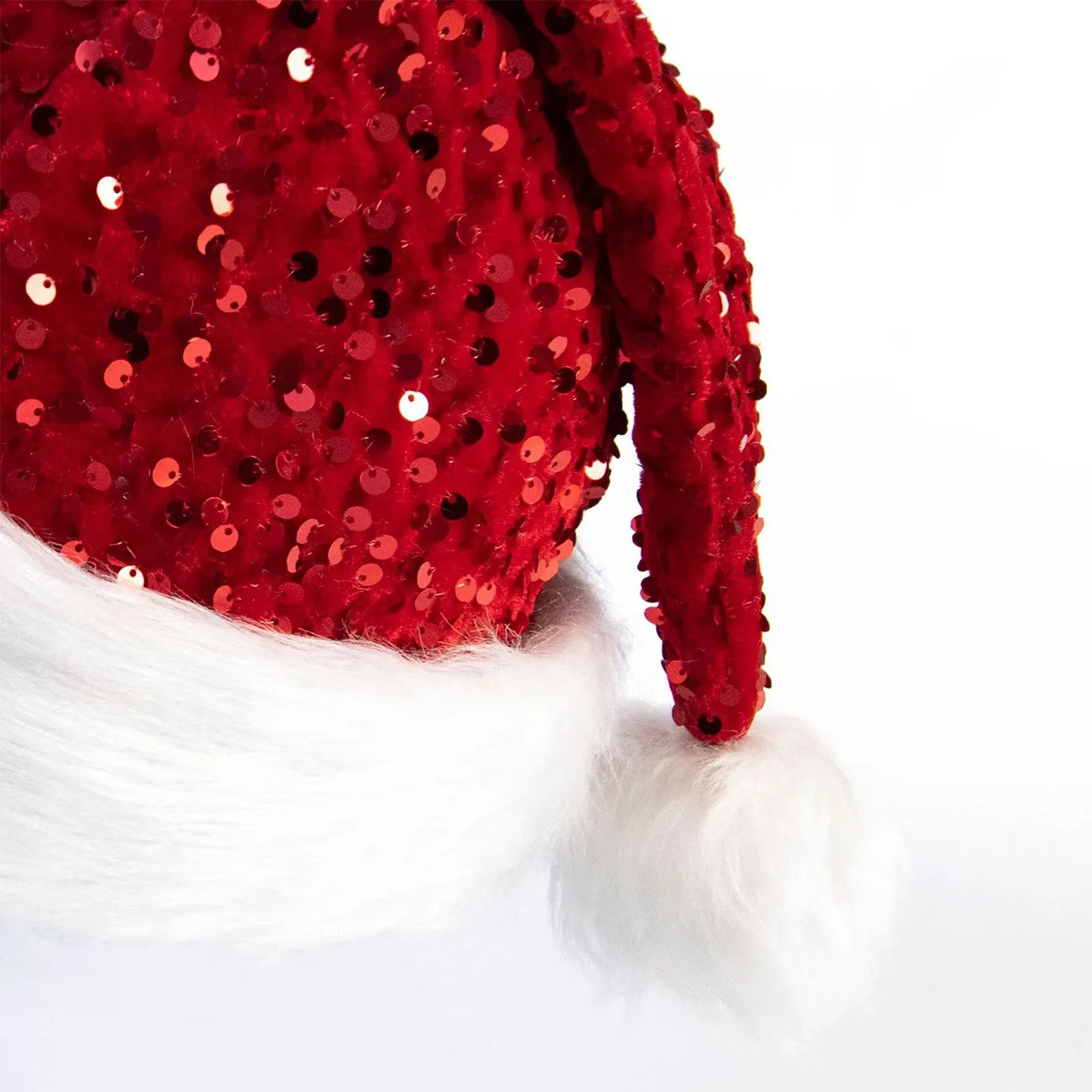 Doublelayer sequined Christmas hat holiday decoration Shanghai style plush hat Christmas decoration hat red 251023