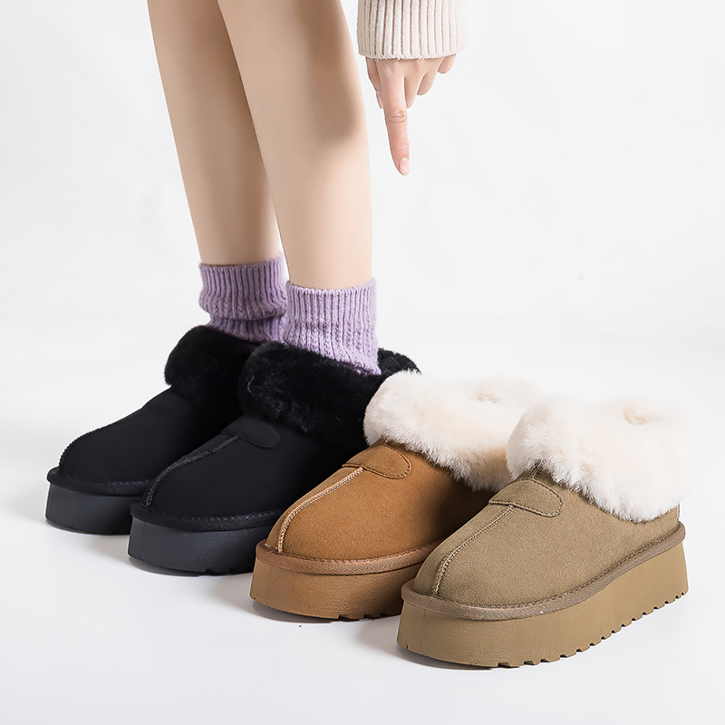 Free Shipping 2025 Designer Low-Top Snow Boots Women Thick-Sole Fleece-Lined Thickened Slip-On Winter Fuzzy Cotton Boots Warm Snow Shoes